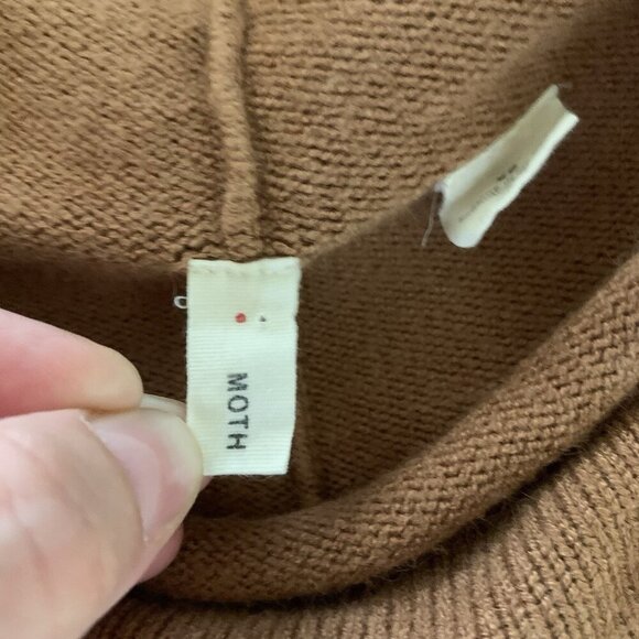 Moth Tan Mock Neck Pullover Sweater Long Sleeve Ribbed Hem Soft Knit XS - Picture 6 of 8